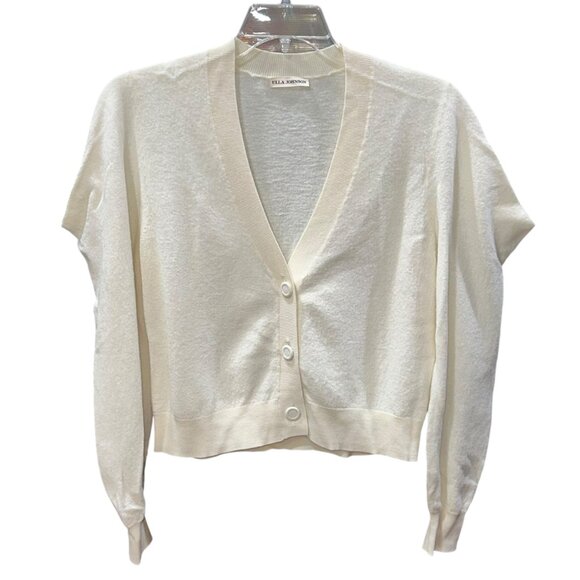 Ulla Johnson Merino Wool V Neck Cardigan Puff Sleeve Cream Sweater Size Small - Picture 1 of 9